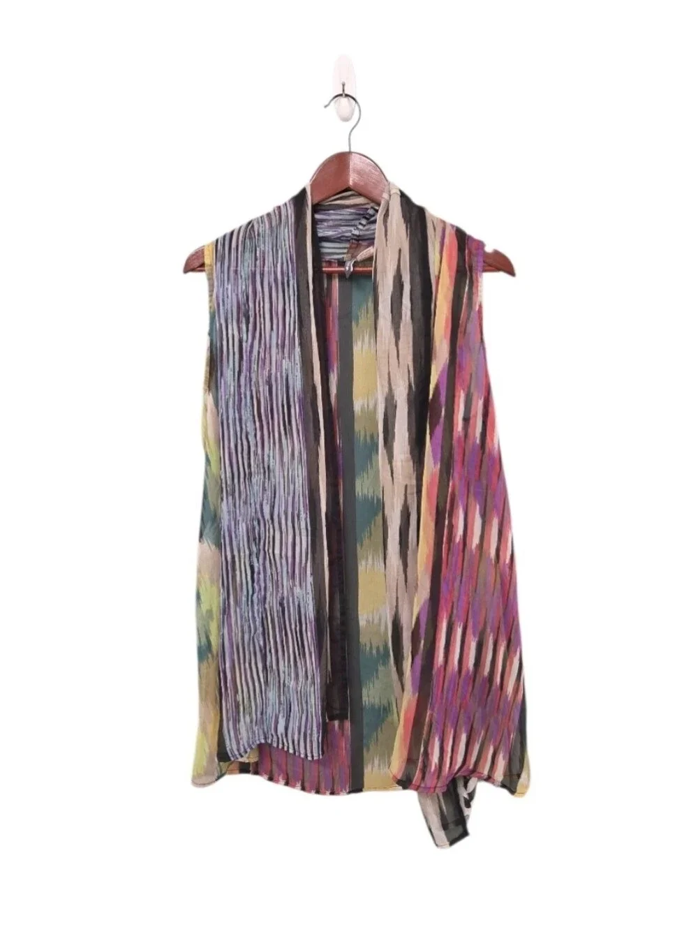 ANU Sheer Throwover Vest Cardigan Womens Size Small Festival Colorful Artsy